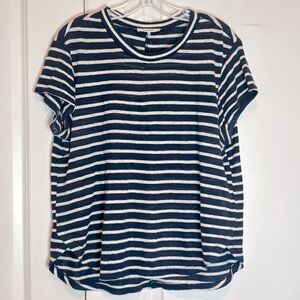Frame Navy White Stripe Easy Tee Short Sleeve Linen L